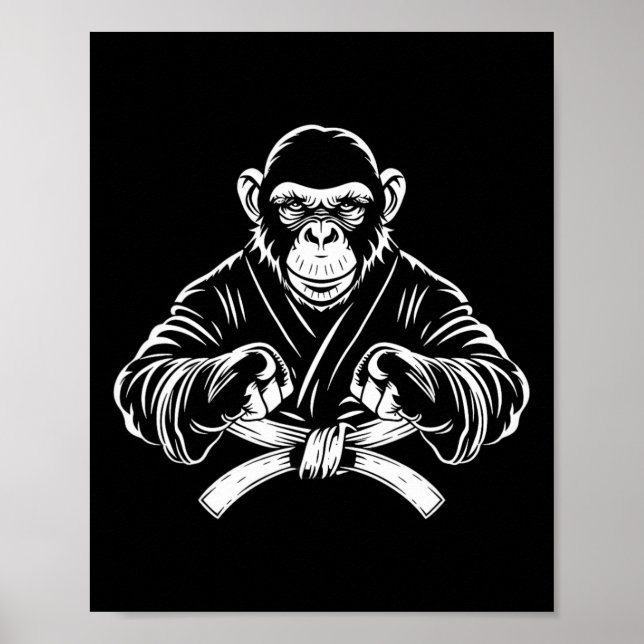 Karate Monkey Teckning Kickboxing Jiu-jitsu Mma Ma Poster (Framsidan)