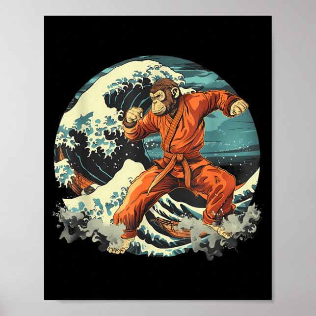 Karate Monkey Waves Monkey Lover Taekwondo kampspo Poster (Framsidan)