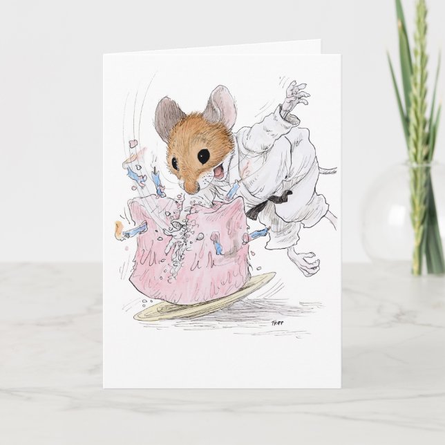Karate Mouse Birthday Card Kort (Framsida)