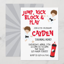 Karate Ninja Red and Black Birthday bjudande Inbjudningar