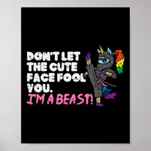 Karate Ninja Unicorn Cute Ansikte Beast Taekwondo Poster