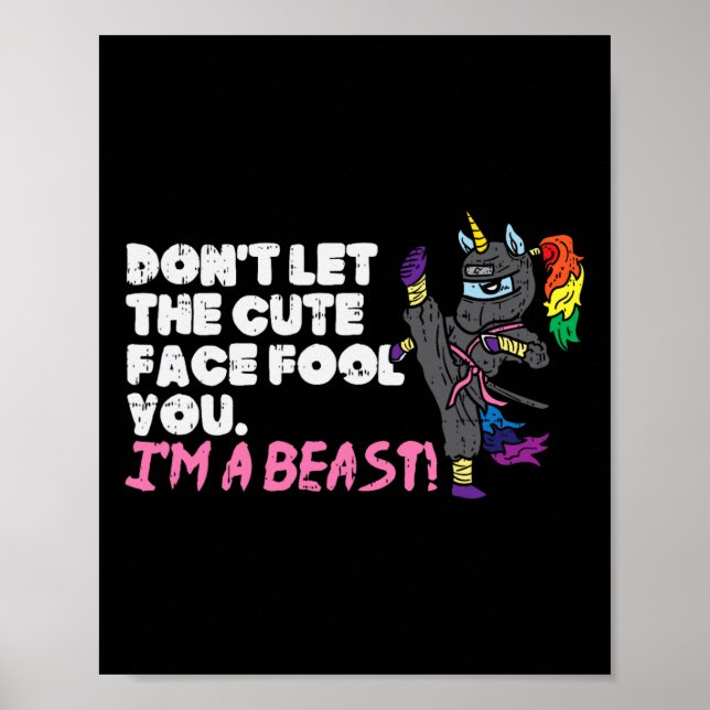 Karate Ninja Unicorn Cute Ansikte Beast Taekwondo  Poster (Framsidan)