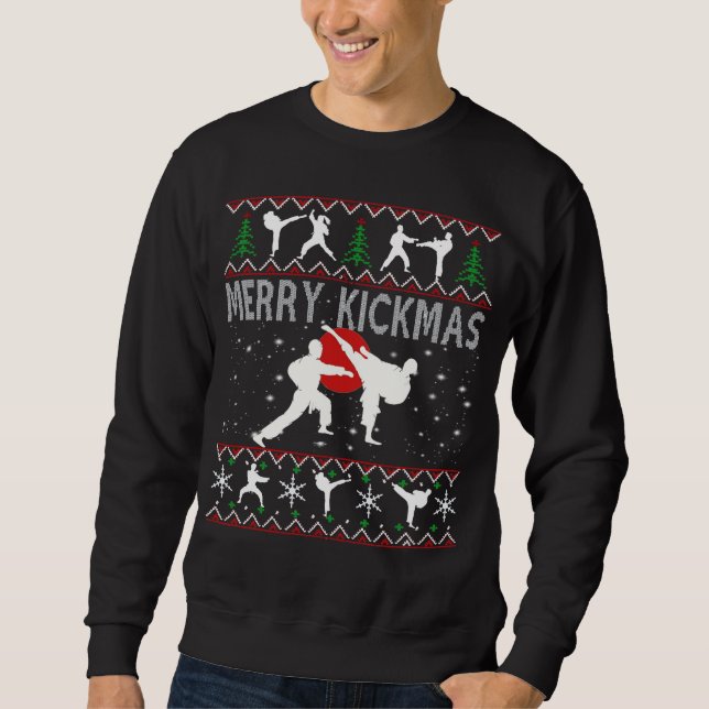 Karate och Merry Kickmas Anpassningsbar Gift Lång Ärmad Tröja (Framsida)