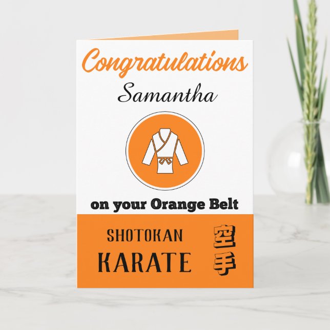 Karate Orange Bälte Promotion Grattiss Card Tack Kort (Framsida)