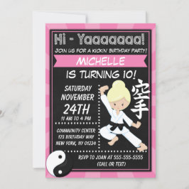 Karate Party Blond Hair Girl Barns födelsedag Part Inbjudningar