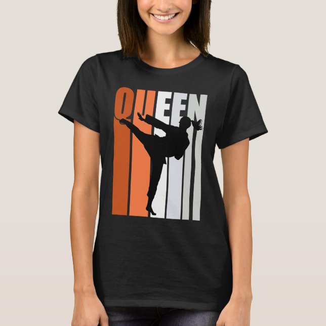 Karate Queen Orange Gray White Belt Practice Daugh T Shirt (Framsida)