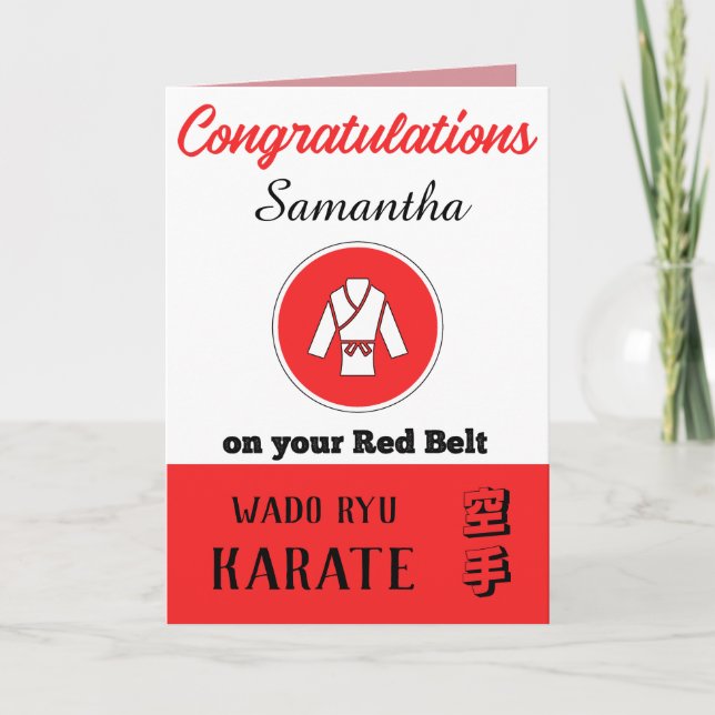 Karate Red Bälte Promotion Grattiss Card Tack Kort (Framsida)