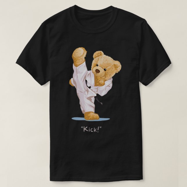 Karate s för barn Nalle Kick Taekwondo Kung F T Shirt (Design framsida)