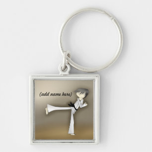 Karate Sensei Keychain Fyrkantig Silverfärgad Nyckelring
