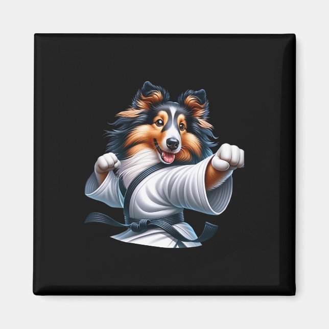 Karate Shetland Sheepdog Funny Humor Djur älskare Magnet (Framsidan)