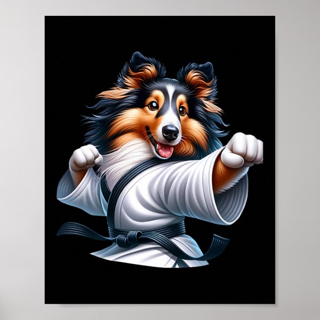 Karate Shetland Sheepdog Funny Humor Djur älskare Poster (Framsidan)