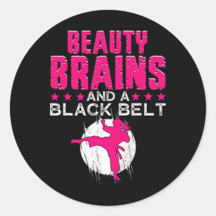 Karate Shirt Beauty Brains and Black Bälte Funny Runt Klistermärke