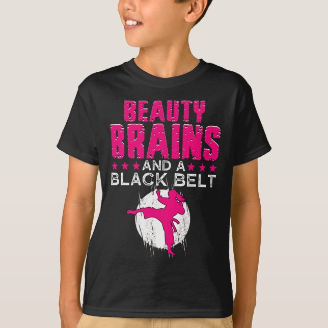 Karate Shirt Beauty Brains and Black Bälte Funny T (Framsida)