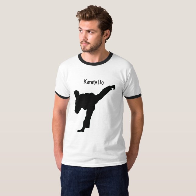 Karate Silhouette Black White Modern Trendig Sport T Shirt (Hel framsida)