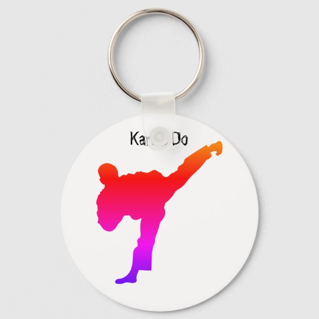 Karate Silhouette Martial Arts Gradient Red Lila Nyckelring (Framsida)