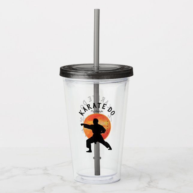 Karate Silhouette Namn Personlig Modern Black Take Away Mugg (Framsida)
