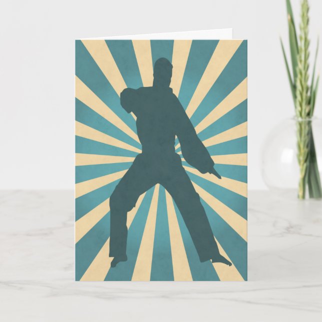 Karate Silhouette w/ Sunburst Birthday Card Kort (Framsida)