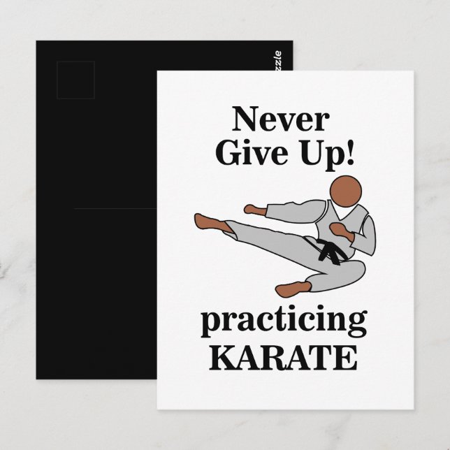 Karate Svart Bälte Aldrig Ge Upp Kampsport Vykort (Fram/baksida)