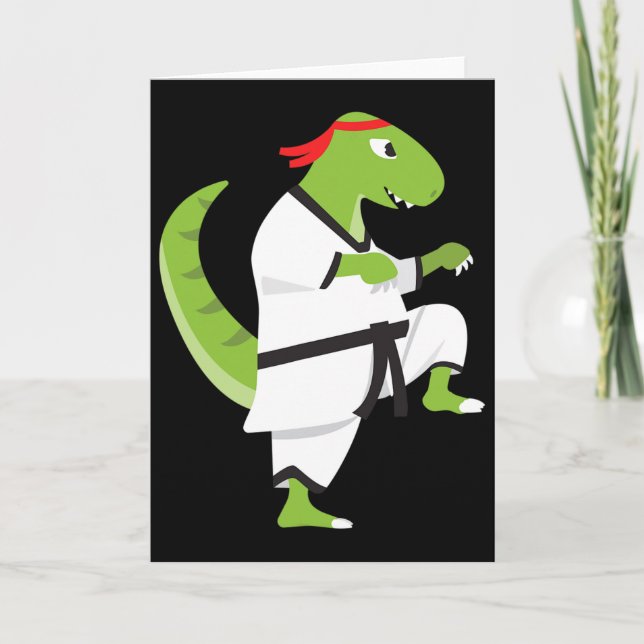 Karate T-Rex Cool Söt Dinosaurie Kämpe Halloween  Kort (Framsida)