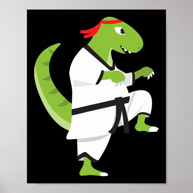Karate T-Rex Cool Söt Dinosaurie Kämpe Halloween  Poster (Framsidan)