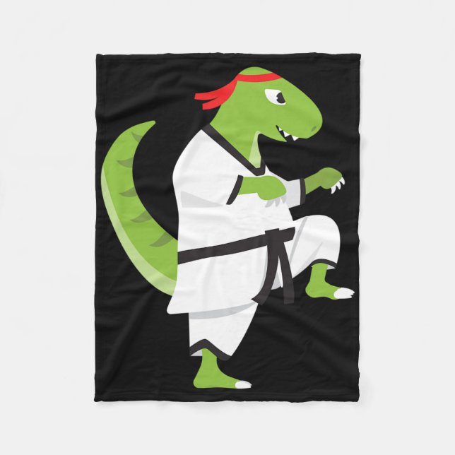 Karate T-Rex Cool Söt Dinosaurie Krigare Halloween Fleecefilt (Framsidan)