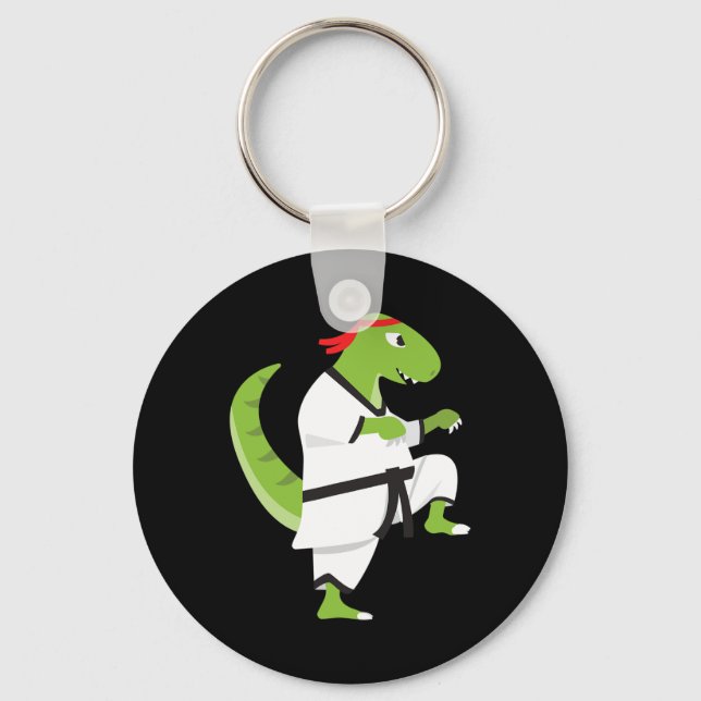Karate T-Rex Cool Söt Dinosaurie Krigare Halloween Nyckelring (Framsida)