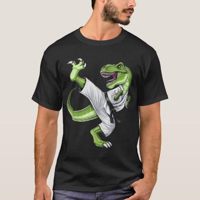 Karate T-Rex Dinosaurie T Shirt (Framsida)