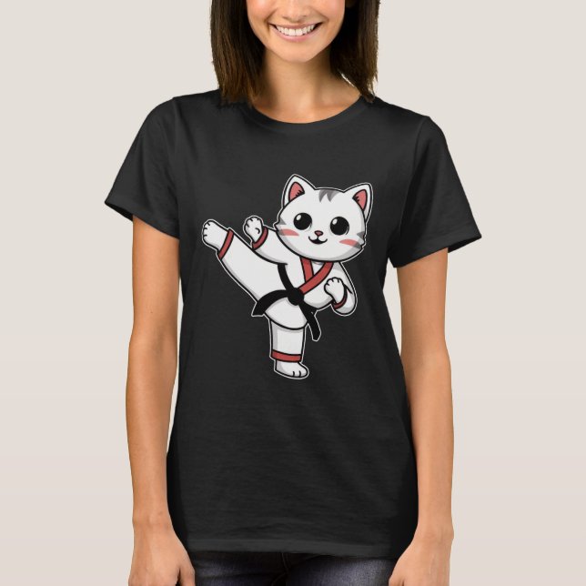Karate Taekwondo Funny Cat Jiu Jitsu Women Girls T Shirt (Framsida)