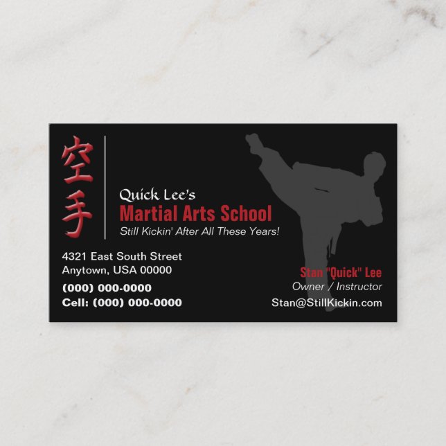 Karate, Taekwondo, Kung Fu Instruktör Visitkort (Framsida)