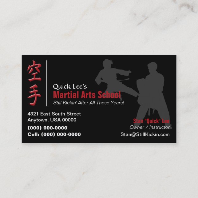 Karate, Taekwondo, Kung Fu Instruktör Visitkort (Framsida)