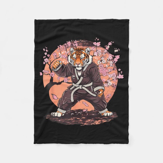 Karate Tiger Sakura Blommor Taekwondo Jiu-Jitsu Fleecefilt (Framsidan)