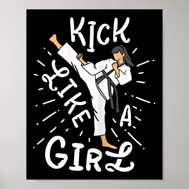 Karate tjejer sparkar som en kickboxande Taekwondo Poster (Framsidan)