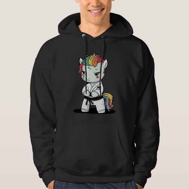 Karate Unicorn in Keikogi  Japanese Karateka Hoodie (Framsida)