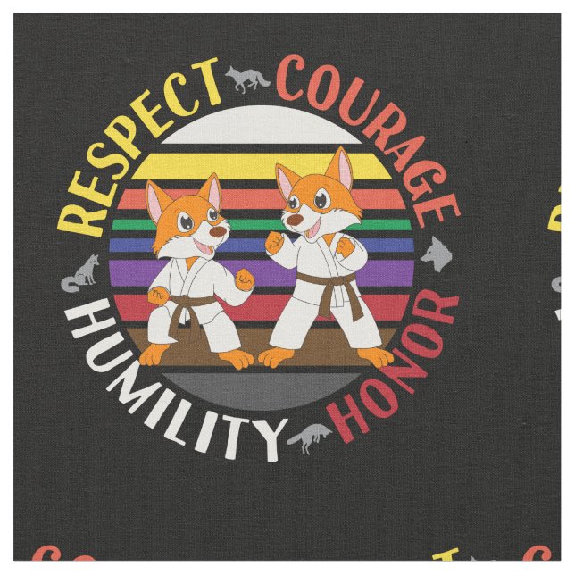 Karate Values - Cute Sparring Fox Silhouettes Tyg (Närbild)