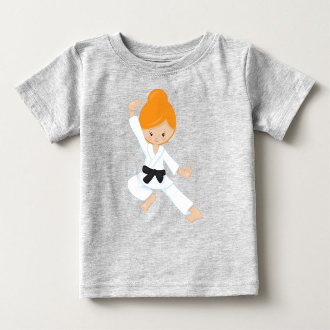 Karateflicka, Söt flicka, Orange hår, Svart bälte T Shirt (Framsida)