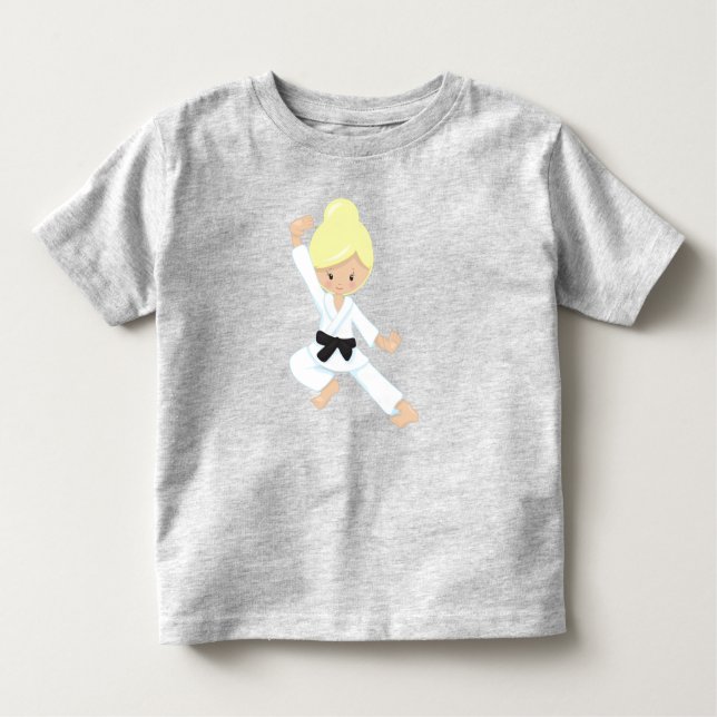 Karateflicka, Söt flicka, Svart bälte, Blondt hår T Shirt (Framsida)