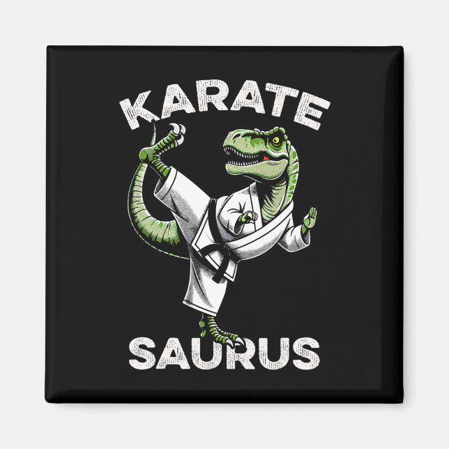 Karatesaurus T-rex Karate Dino Funny Dinosaur Mart Magnet (Framsidan)