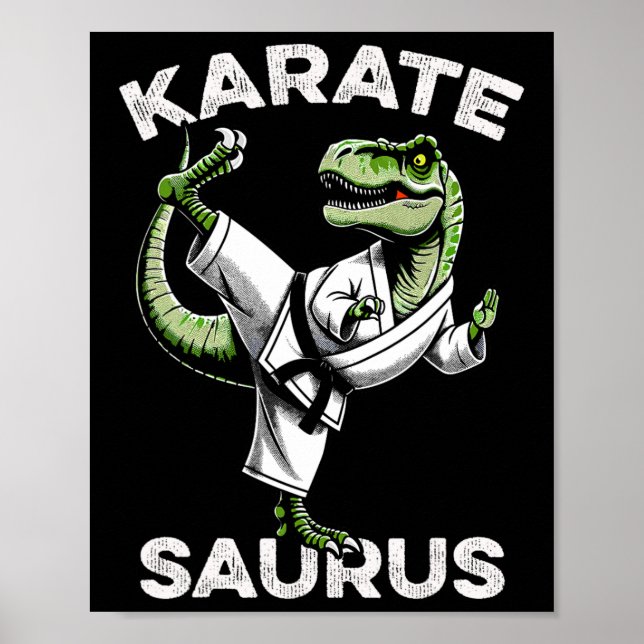 Karatesaurus T-rex Karate Dino Rolig Dinosaur Mart Poster (Framsidan)