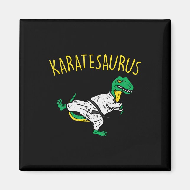 Karatesaurus Trex Karate Rolig Dinosaur Kampsport Magnet (Framsidan)