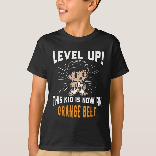 Karateuniform för barn Orange bälte T-shirt presen (Framsida)