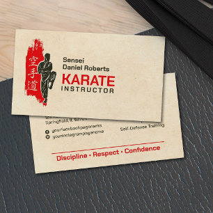 Karatinstruktör - Kanji och karateka silhouette Visitkort