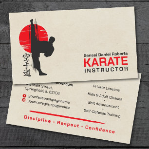 Karatinstruktör - Kanji och karateka silhouette Visitkort