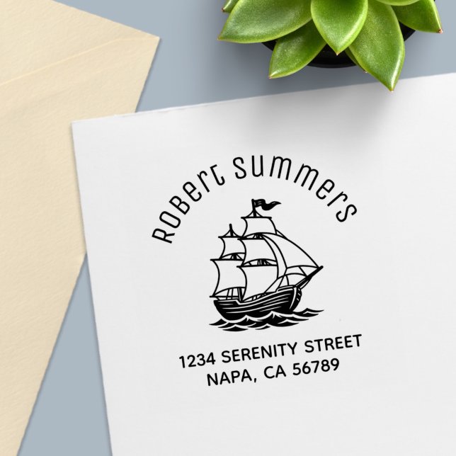 Karavell Trä Segelfartyg Båge Adress Självfärgande Stämpel (Skapare uppladdad)