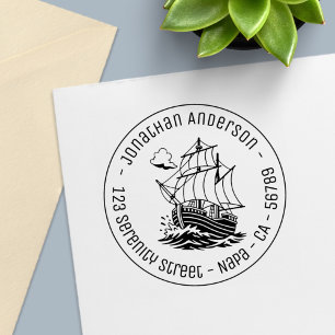 Karavell Trä Segelfartyg Rund Brädspel/Adresskort Självfärgande Stämpel