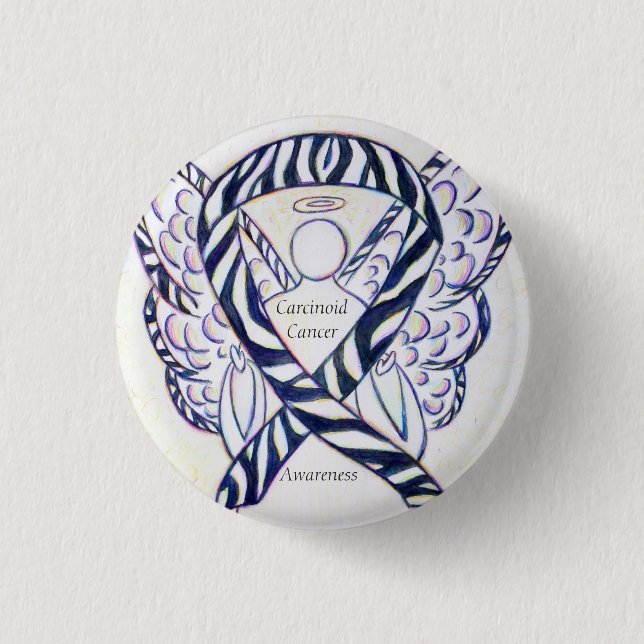Karcinoidcancermedvetenhet Ribbon Angel Anpassning Knapp (Framsida)