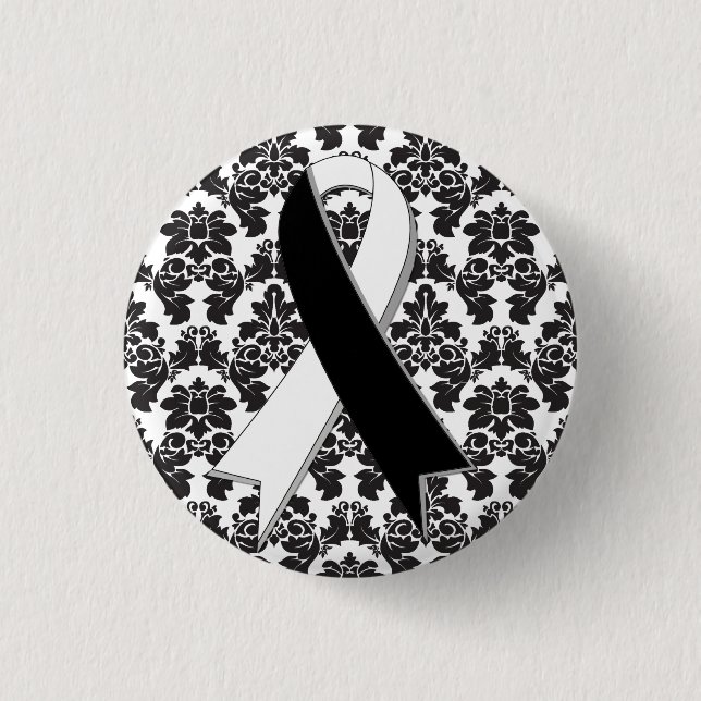 Karcinoider Cancer Damask Black and White Ribbon Knapp (Framsida)
