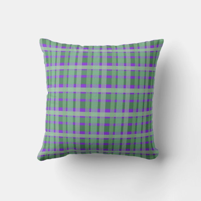 Kardad Plaid Tartan Gröna Ränder På Lila Kudde (Baksida)