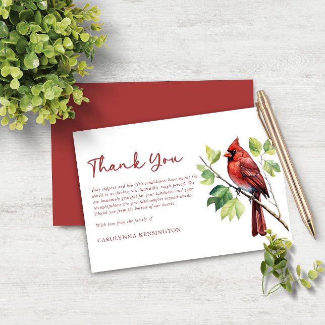 Kardinal Bird Funeral Memorial Tack Kort (Cardinal Bird Funeral Memorial Thank You Note Card)