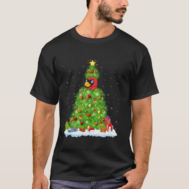 Kardinal Bird Julafton Lighting Träd Funny Cardina T Shirt (Framsida)