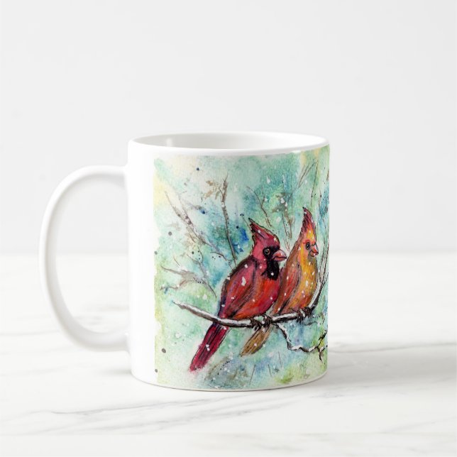 Kardinal Bird Pair Art Kaffemugg (Vänster)